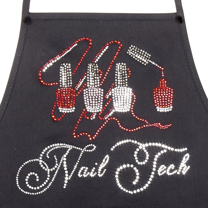 Women's Crystal Rhinestone Stylist Salon Nail Tech Bib Apron (Black) by Crystal Case