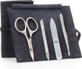 GERMANIKURE 4pc Mini Professional Manicure Set in Black Suede Case - FINOX Stainless Steel Tools Made in Solingen Germany, Glass Nail Care Supplies Made in Czech Republic