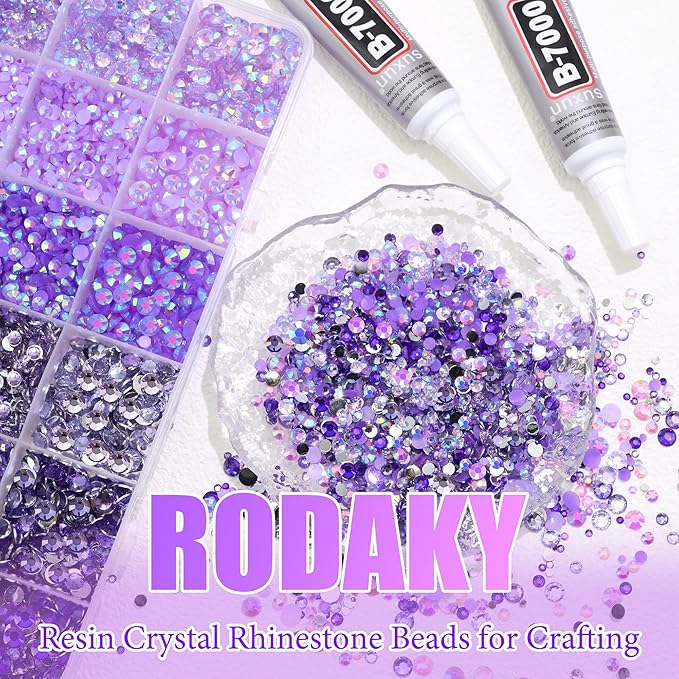 RODAKY 30000PCS Purple Resin Rhinestone Mixed Size AB Rhinestones Bedazzling Kit with 2PCS 10ml B7000 Jewelry Glue Tweezers Pen Making Kit for DIY Craft Clothing Shoes Nail Decor