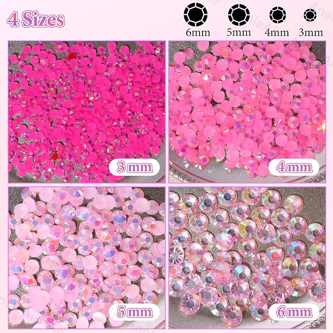 22000Pcs Pink Rhinestones for Bedazzling, Jelly Bedazzling Resin Gems 3-5mm, Pink White Gems Bedazzling Kit for Crafting, Flatback Color Light Hot Pink AB Gems for Nails Face Makeup Crafts Tumblers