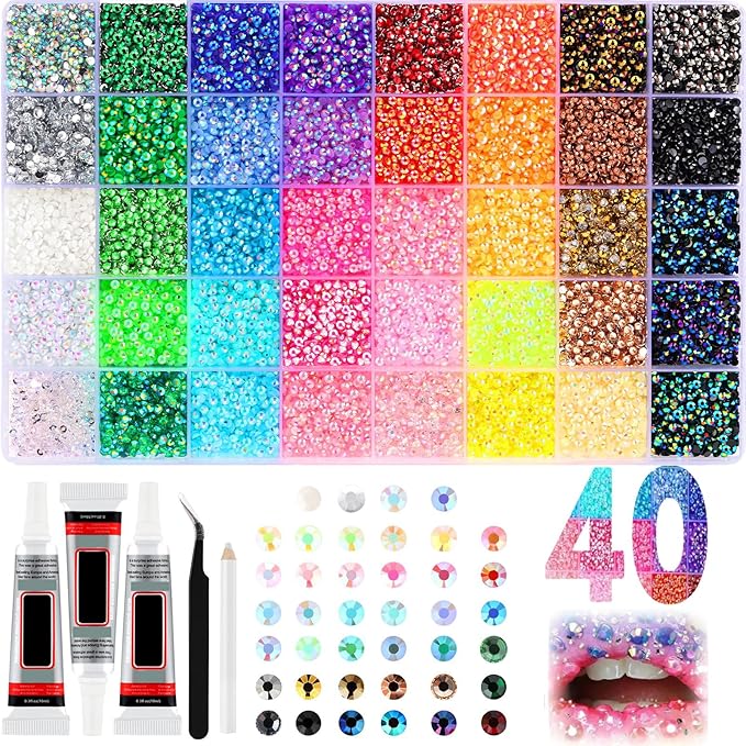 3mm Resin Rhinestones for Bedazzling Kit, Colorful Jelly Rhinestone Bedazzler Kit, Mixed Colors 3mm Flatback Gems for Diamond Art Bedazzled Nail Art DIY Crafts Phone Case Clothing (32000)