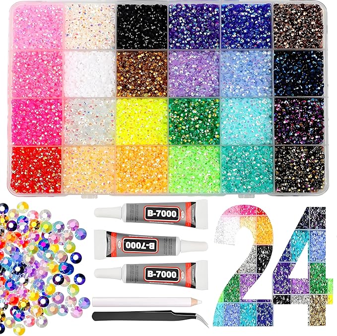 2026 New Resin Jelly Rhinestones for Bedazzling for Crafting Nails Face Makeup Crafts Tumblers,3mm Flatback Gems with Glue for DIY Crafts, Nail Art,Shoes,Clothing Decoration (24 Colors & 24000pcs-A)