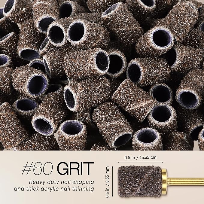 100 Pcs Large Nail Drill Bits Sanding Bands for Nail Drill – Nail File for Acrylic Nail Gel Manicures Pedicure PANA Nail Drill Bits (Sanding Bands Variation 01) (60 Grit, Large Brown)