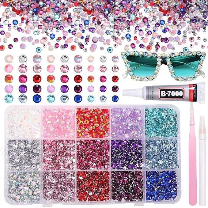 15 Grids Resin Rhinestones for Crafting, Pink White Blue Purple Red Colors Bedazzling Gems Kit, Jelly Resin Rhinestones for Nails Face Eyes Makeup Crafts Tumblers Bottles