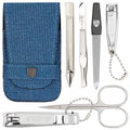 3 Swords Germany - brand quality 6 piece manicure pedicure grooming kit set for professional nail care with jeans textile case - Made in Germany