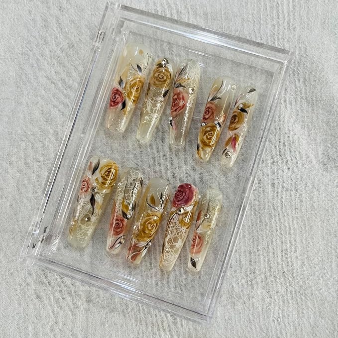 Press on Nails Handmade Nails 10Pcs Oil Painting Style Hand-painted Van Gogh Starry Night Manual Press on Nails for Women Party Holiday Photo 40mm Long Size S