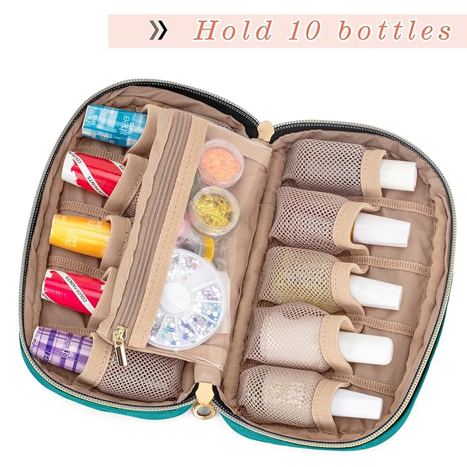 LUXJA Nail Polish Case - Holds 10 Bottles (15ml - 0.5 fl.oz), Nail Polish Organizer with Zipper Pockets (Bag Only), Teal