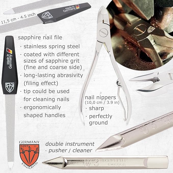 3 Swords Germany - brand quality 7 piece manicure pedicure grooming kit set for professional finger & toe nail care scissors clipper fashion leather case in gift box, Made by 3 Swords Germany (6288)