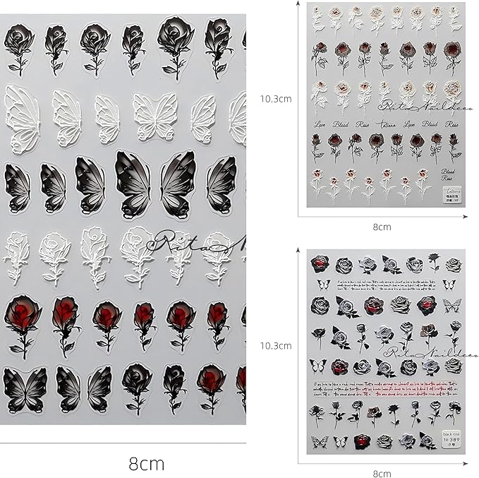 Dedyel Rose Nail Art Stickers 3D Floral Nail Decals Valentine Bridal Nail Art, Rose Design Self-Adhesive Nail Stickers for Women Girls DIY Nail Decoration