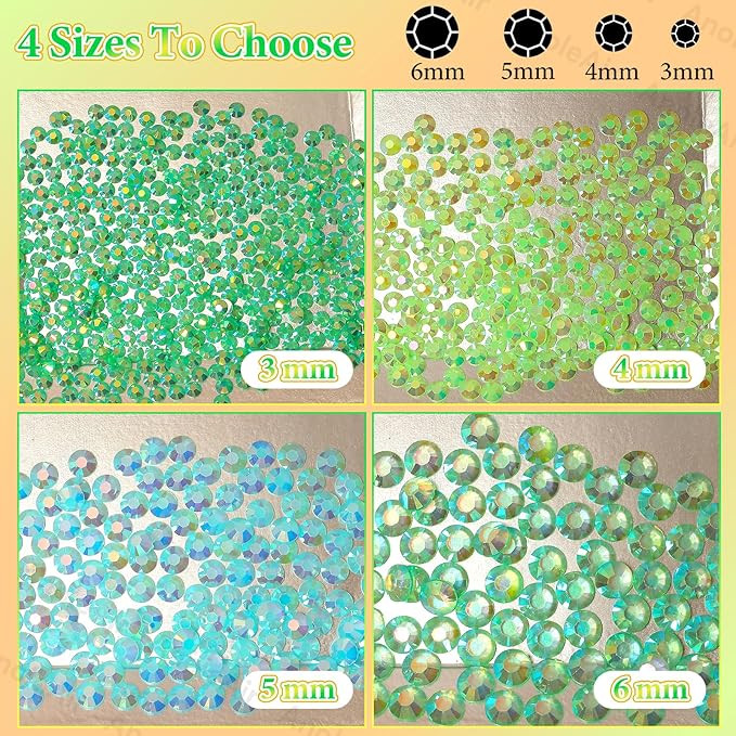 22000Pcs Green Rhinestones for Bedazzling, Jelly Bedazzling Resin Gems 3-5mm, Blue White Gems Bedazzling Kit for Crafting, Flatback Color Light Green Blue AB Gems for Nails Face Makeup Tumblers