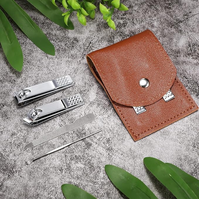 Geosar 12 Sets Manicure Set Bulk Nail Clippers Pedicure Kit Stainless Steel Professional Pedicure Grooming Kits Nail Care Tools with Travel Case for Men Women Hands Foot(Brown)
