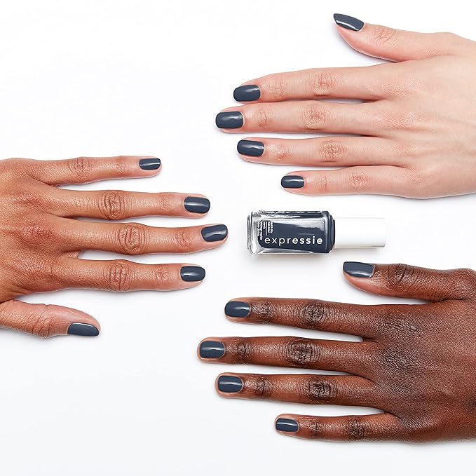 essie expressie Quick Dry Vegan Nail Polish, Charcoal Gray with Blue Undertones, Leveled Up, 0.33 Ounce