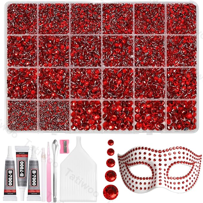 20000Pcs Ruby Red Flatback Jelly Resin Rhinestones for Bedazzling, Mix Sizes Crystal Rhinestones Gems, Ruby Red Gems Bedazzling for Crafting, Flatback Rhinestone for DIY Face Makeup Crafts Tumblers