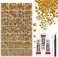 33000Pcs Gold Resin Jelly Rhinestones for Bedazzling, 2-6mm Flatback Gems for Diamond Art, Bedazzler Kit with 3Pcs 10ml B7000 Jewelry Glue for Crafting Crafts Book Shoes Nail Art
