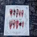 Handmade Fake Nails Press On Nails Red Baroque with Gothic Arch Design and Leather Accents for Women Size S