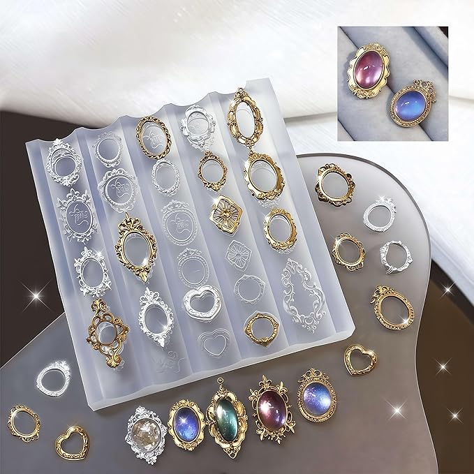 3D Picture Frame Gel Nail Art Mold Arts Resin Frames Molds for Accessories Supplies Framed Silicone Tools Grace Nails Style