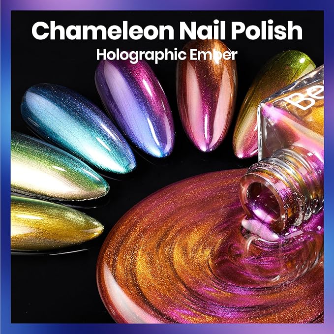 Beetles Chrome Nail Polish Set - Chameleon Holographic Ember 6 Colors Air Quick Fast Dry Metallic Nail Polish Long Lasting DIY Fingernail Art Home Salon Valentines Gifts for Girls Women