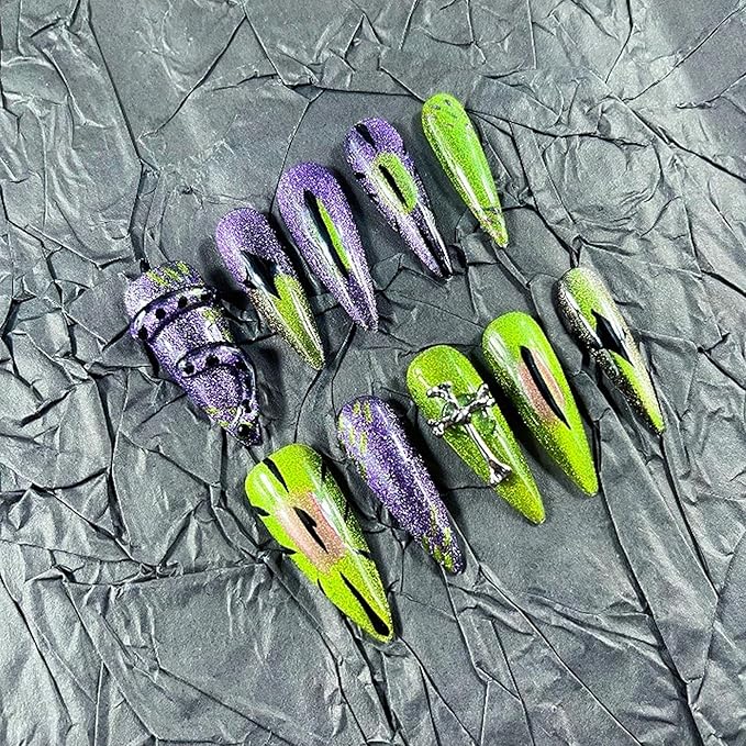 Press on Nails Handmade Nails 10Pcs Dark Gothic Style Manual Press on Nails Colorful Eyes Fake Nails for Women Party Holiday Photo Size M