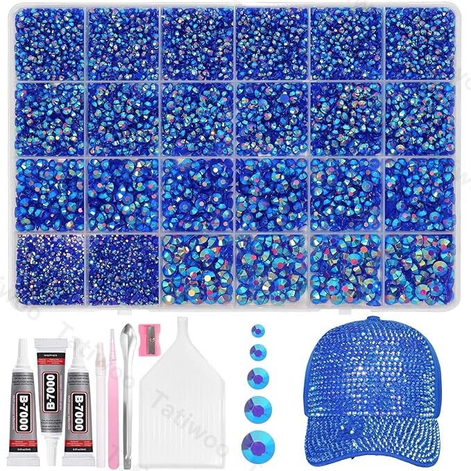 20000Pcs Royal Blue Flatback Jelly Resin Rhinestones for Bedazzling, Mix Sizes Crystal Rhinestones Gems, Blue AB Gems Bedazzling for Crafting for DIY Face Makeup Crafts Tumblers