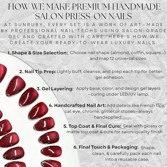 Press On Nails Short Almond Cat Eye Red with Silver Glitter French Tip | Reusable Soft Gel Nails in 12 Sizes-24 Nail Kit with Glue | Designed in L.A, Handmade in Vietnam | Ruby Grace