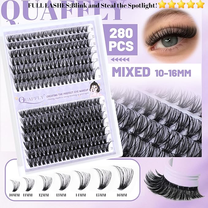 Lash Clusters Kit 1018 Pcs Eyelashes Clusters Extensions Kit 8-18mm Individual Lashes Volume False Eyelashes With Bond Seal*2 Remover Tweezers Brush*10 For DIY Lash Extensions