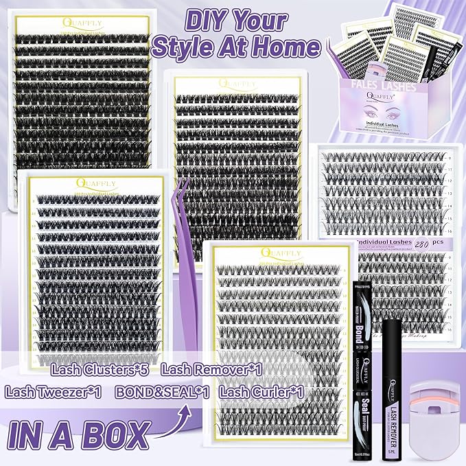 5-Pack False Eyelashes Kit with Lash Glue & Seal, Remover, Tweezers, Curler | Professional Lash Extension Set for Natural/Dramatic Look, Reusable, Salon & Home Use