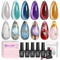 Beetles Cat Eye Gel Nail Polish Set - 6 Colors Glitter Gel Polish Burgundy Red Silver Blue Purple Green Gold Magnetic Cat Eye Holographic Effect Soak Off UV Velvet Nail Art Salon DIY Gift for Women