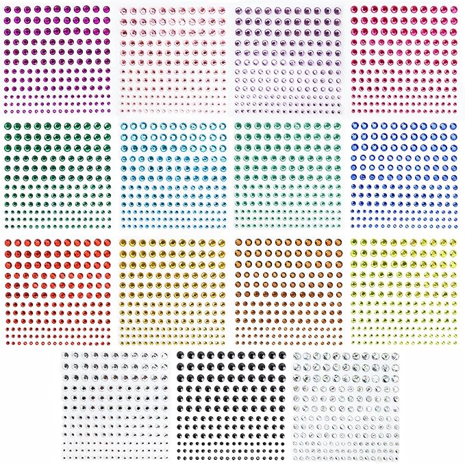 Rhinestone Stickers 2478Pcs Self Adhesive Facial Gem Stickers,4 Sizes 15 Colors for DIY Decorative Crafts, Nails, Makeup Festival, Holiday Cards