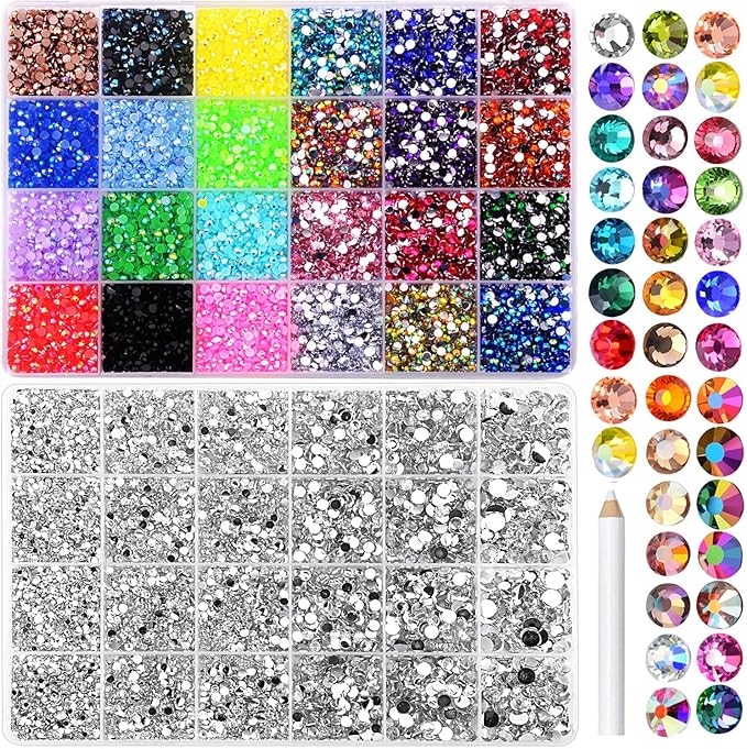 48000Pcs Gems for Crafting,Resin Jelly Rhinestones, 24 Color 3mm Flatback Gems with 24 Grid White Rhinestones for Diamond Art DIY Crafts Clothing Shoes Nail Art Decoration ZS003