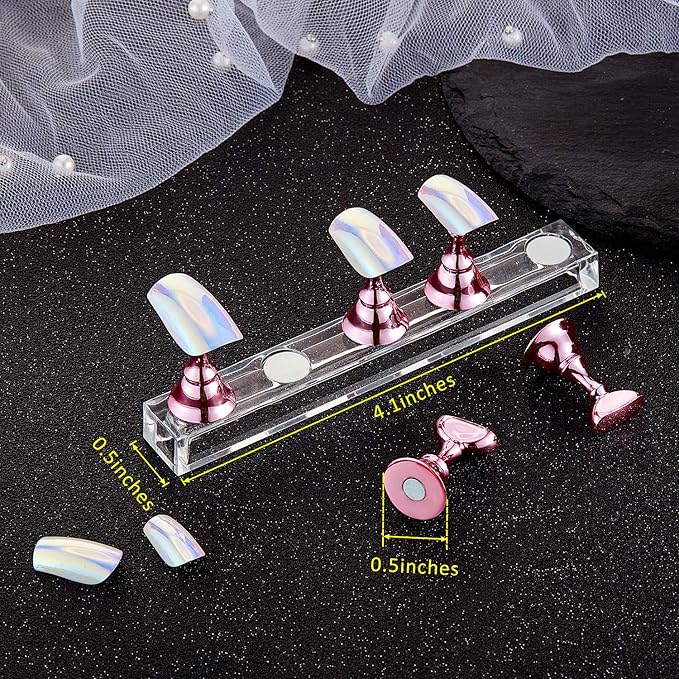 Blulu 2 Sets Nail Stand for Press on Acrylic Nails Display Practice Magnetic Fake Nail Holder for Painting Nails for False Fingernail Manicure Tool Home DIY Salon Supplies(Pink)