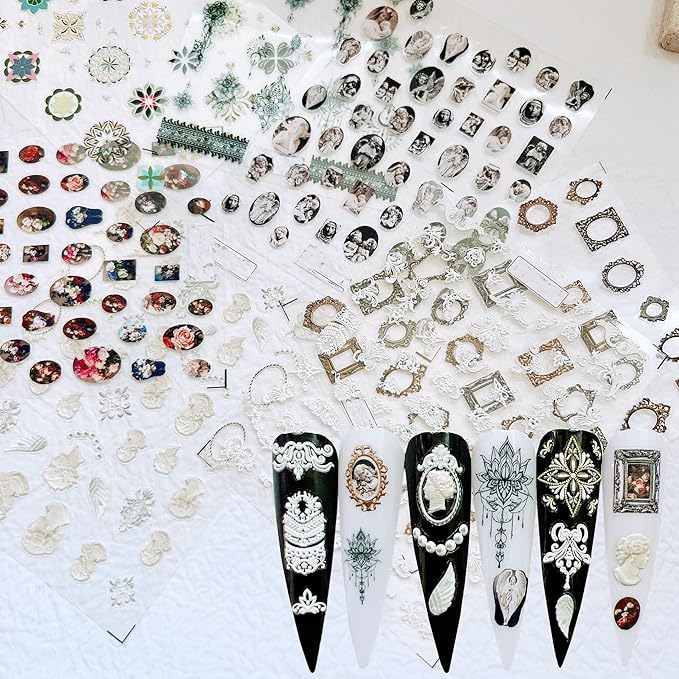 NAIL ANGEL 7Sheets Nail Art Adhesive Sticker Sheet 3D White Wedding Frame Shapes Nail Art Decoration 10310