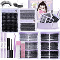 Lash Clusters Kit 1018 Pcs Eyelashes Clusters Extensions Kit 8-18mm Individual Lashes Volume False Eyelashes With Bond Seal*2 Remover Tweezers Brush*10 For DIY Lash Extensions