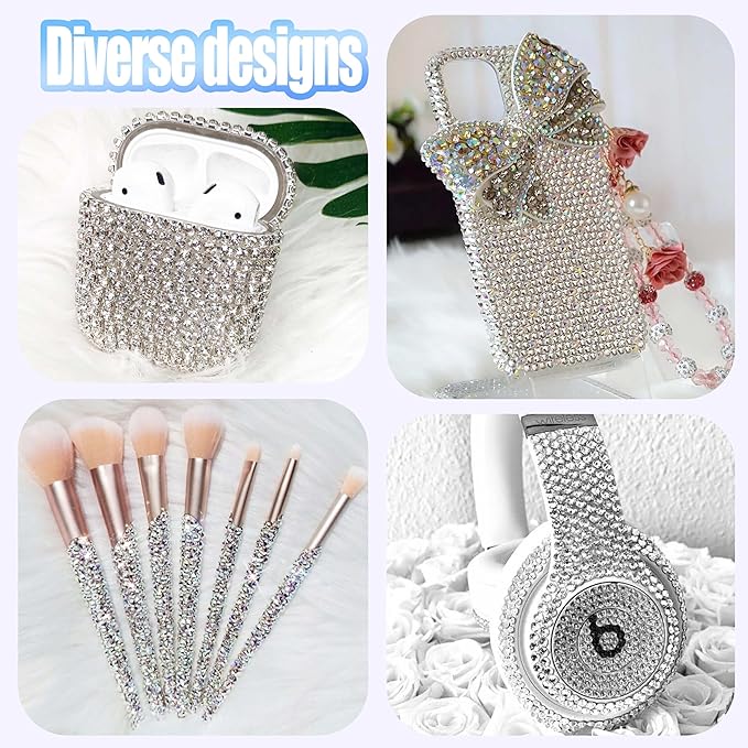 38000Pcs Bedazzling Kit with Rhinestones, Silver Clear Flatback Gems for Diamonds Art, 4 Boxes Bedazzler Kit Tweezers, Wax Pen & 4×10ml B7000 Jewelry Glue for Nail Art, Clothing, Crafts