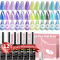 Cat Eye Gel Nail Polish Kit-12 Colors Holographic Glitter Cat Eye Gel Polish Set with Magnet Based Top Coat Romantic Galaxy Series Soak Off Uv Led Magnetic Nail Polish Nail Art Manicure DIY