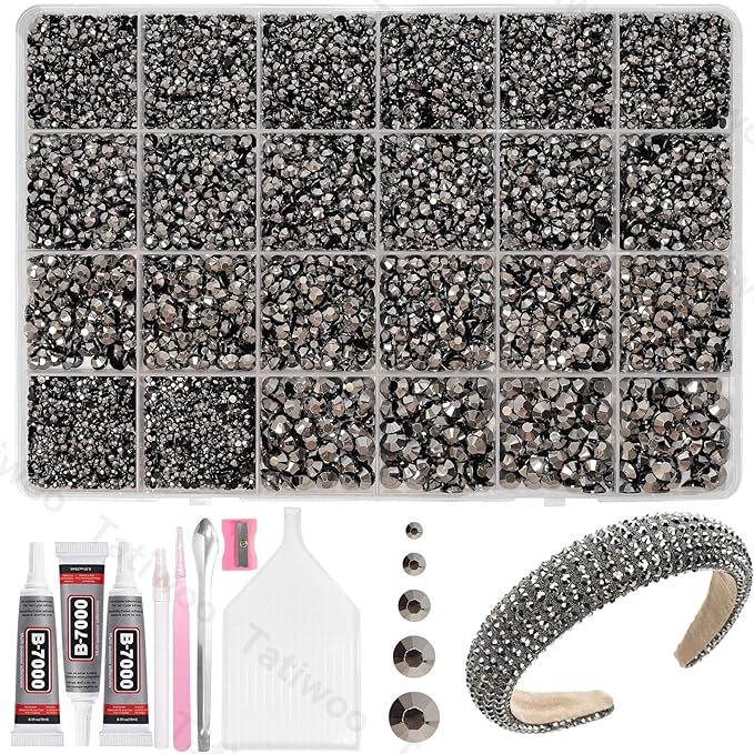 20000Pcs Dark Silver Flatback Jelly Resin Rhinestones for Bedazzling, Mix Sizes Crystal Rhinestones Gems, Dark Silver Gems Bedazzling for Crafting, Flatback Rhinestone for DIY Face Makeup Crafts