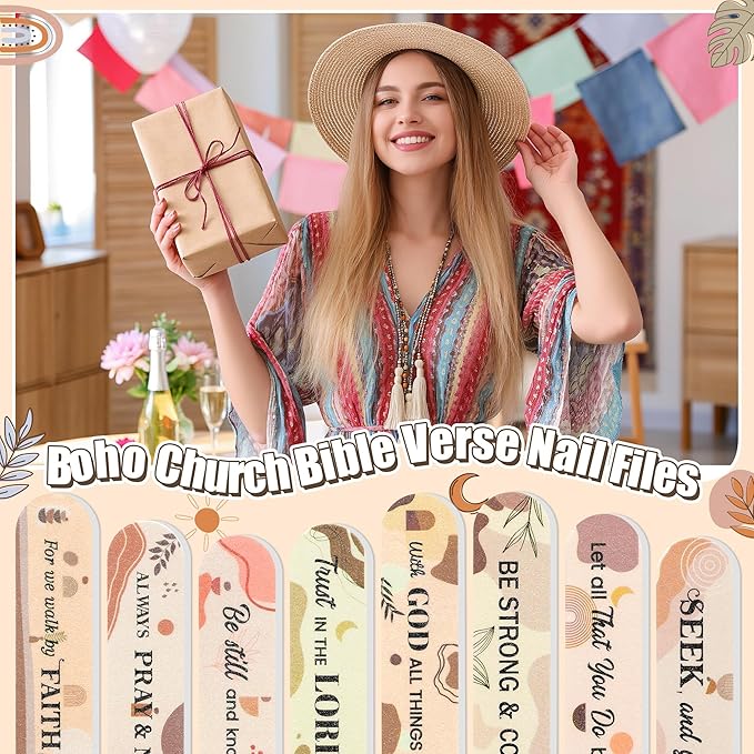 H1vojoxo Church Bible Verse Nail Files - 48pcs Christian Gifts for Women Bulk Boho Scripture Double Sided Emery Boards for Christian Religious Women Employee Appreciation Teacher Coworkers Staff Gifts
