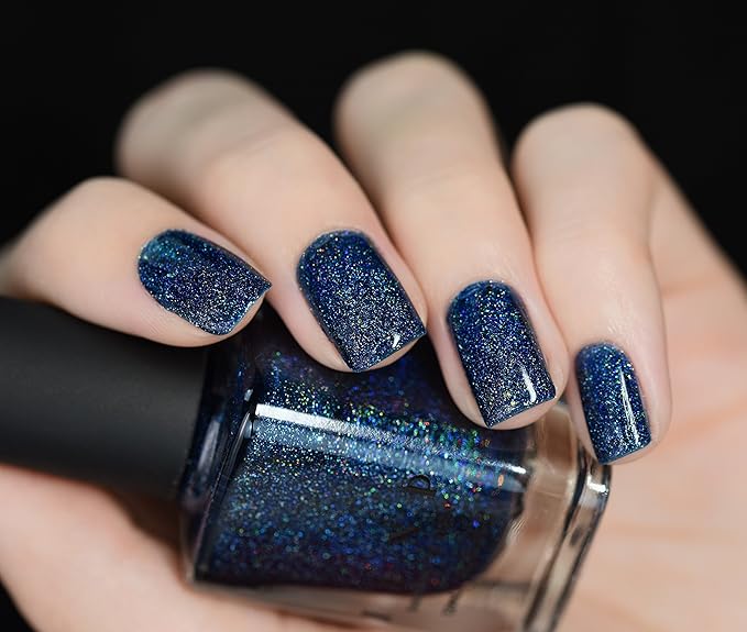 ILNP After Midnight - Prussian Blue Holographic Nail Polish with Gold Accents, Chip Resistant Manicure, Non-Toxic Nail Lacquer, Vegan, Cruelty Free, 12ml