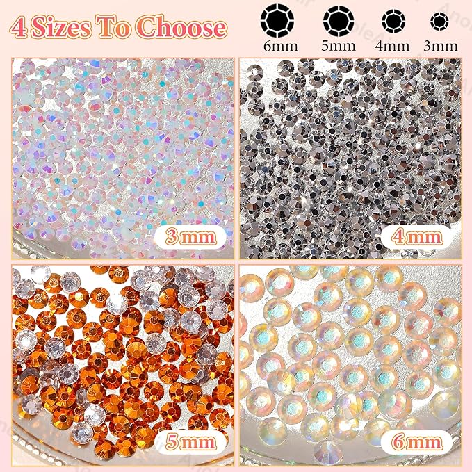 22000Pcs Rhinestones for Bedazzling, Jelly Bedazzling Resin Gems 3-5mm, Black White Silver Gems Bedazzling Kit for Crafting, Flatback Color Black Gold AB Gems for Nails Face Makeup Crafts Tumblers