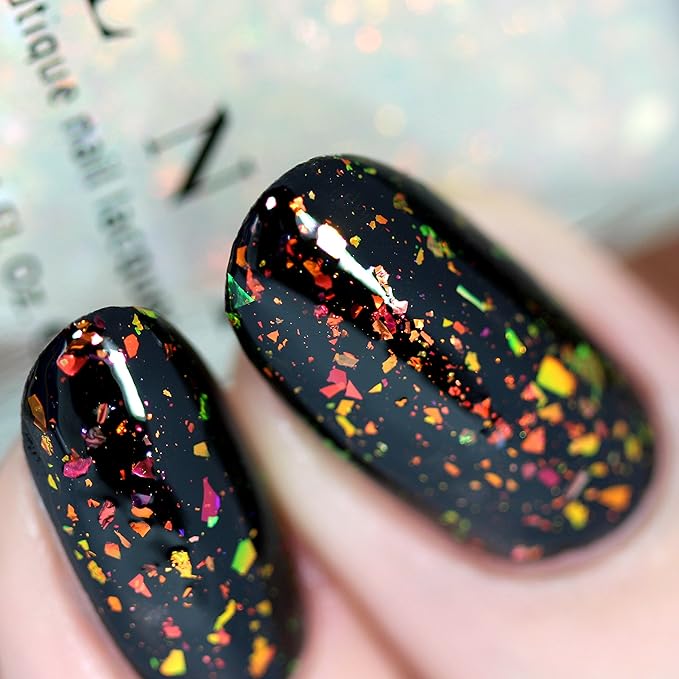 ILNP Encore - Glowing Orange, Green Color Shifting Iridescent Flakie Topper Nail Polish