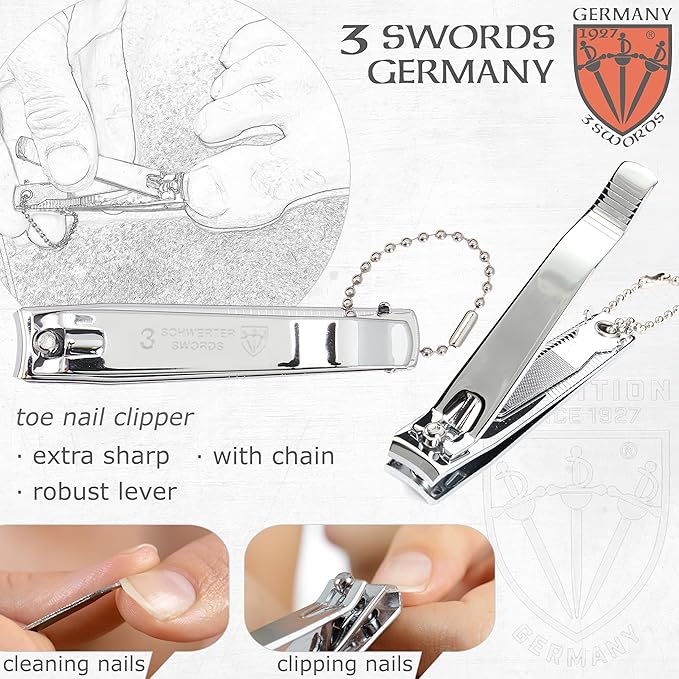 3 Swords Germany - Brand Quality 4 Piece Manicure Pedicure Grooming kit Set for Professional Finger & Toe Nail Care Tweezers File Clipper Fashion Leather case in Gift Box, Made by 3 Swords (02570)