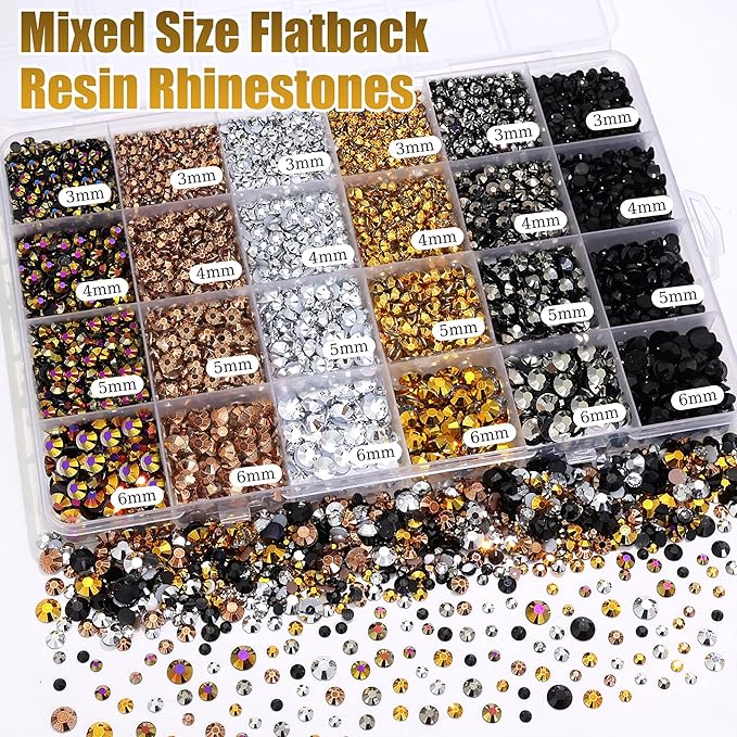 RODAKY Resin Rhinestone for Bedazzling Brown Silver Black 3/4/5/6mm Crystal Rhinestones Flatback Gems for Crafting Rhinestone Beads for DIY Tumblers Manicure Design