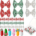 Maitys 24 Pieces Nail Bows Charms Rhinestones 3D Charms Alloy Pearl Bow Knot Accessory for Valentine's Day Women DIY Xmas Salon Jewelry Craft(Red, Green, Silver)