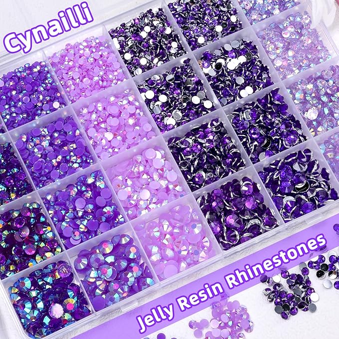 18000 Pcs 3D Purple Jelly Rhinestones for Crafting, Flatback Resin Jelly Bedazzled Gems for Crafts, 3-6 mm Half Round Gems Rhinestones for Nails Art Eyes Makeup DIY Crafts Supplies