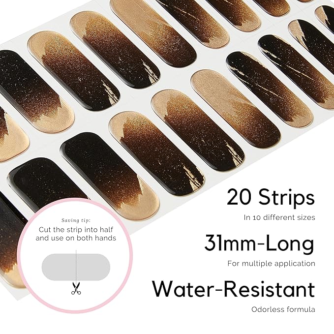 NAILOG Semi Cured Gel Nail Strips (20 Extra Long Stickers/Wraps) | Buy 2 Get 1 UV Lamp| Glossy & Long Lasting Soft Gel Finishing | Flashlight
