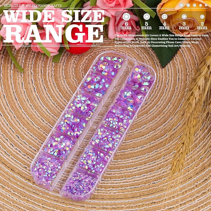 Resin Rhinestones for Crafting, 2/3/4/5/6mm Flatback Jelly Rhinestones, 1 Box Transparent Lavender Purple AB Non Hotfix Gems for DIY Crafts Mugs Tumblers Clothes Makeup Nail