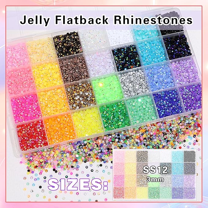 RODAKY Resin Jelly Rhinestones for Crafting Bedazzling,28 Color Rhinestones for Nails Art,3MM Nail Rhinestone and Gems,Nail Diamond Flatback Gems Crystals Charms for Nail Design DIY Makeup Decor