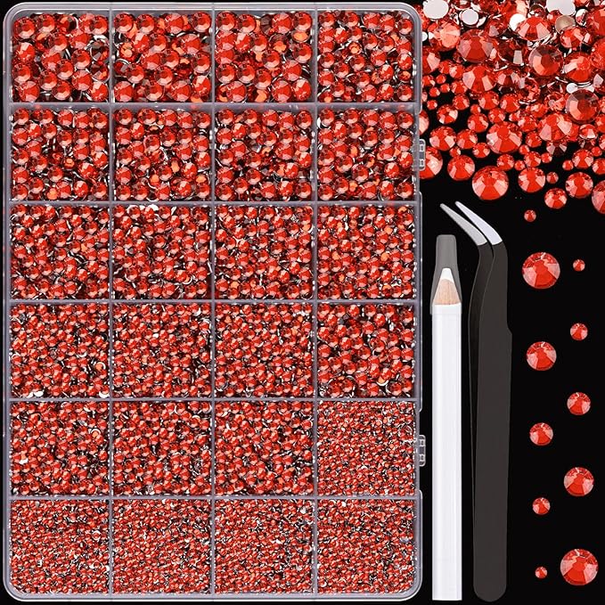 25000Pcs Resin Rhinestones for Crafting, Red 2-6mm Mixed Sizes Non Hotfix Flatback Gems, Bedazzling Crystal for DIY Crafts Clothing Tumblers Mugs Shoes Fabric Nail Art