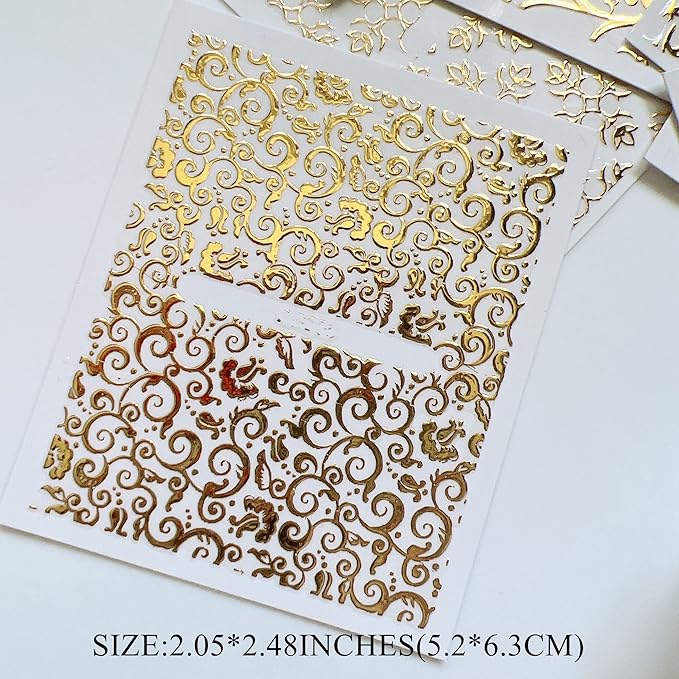 NAIL ANGEL 26Sheets Nail Art Adhesive Sticker Sheets Different Gold Color Luxury Shapes Sticker Nail Art Deco 10300
