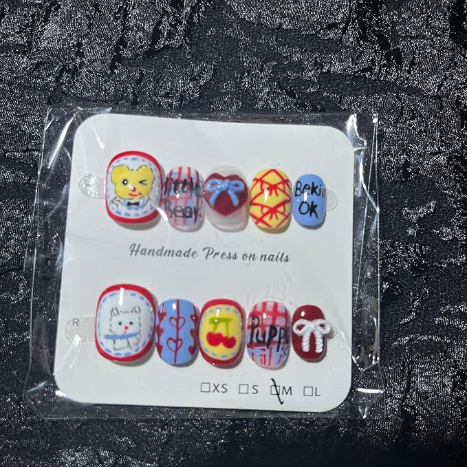 Short Press on Nails Handmade Nails 10Pcs Cute Style Manual Nail Art Pumpkin Fake Nails for Women Party Holiday Photo 2.5CM Size L