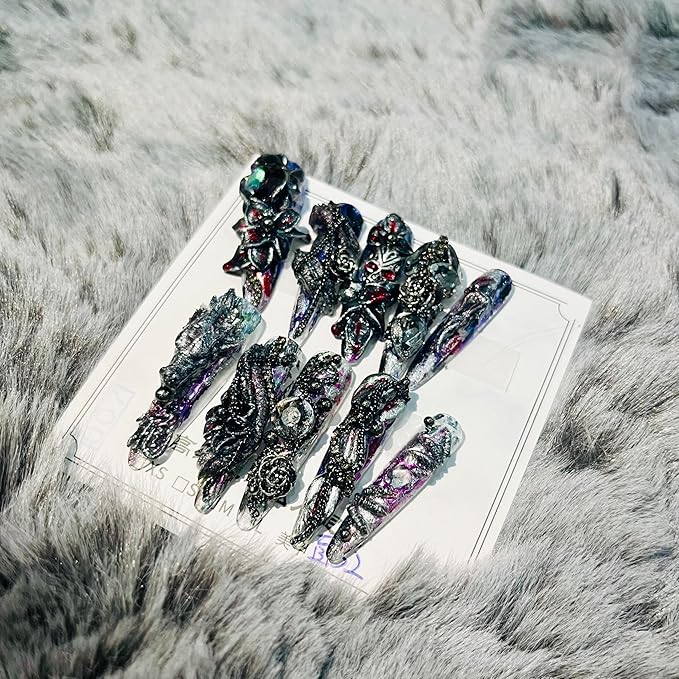 Press on Nails 2Packs (20Pcs) Handmade Nails Mystery Box Random 40mm Long Manicure Charms Nails Art Nail Kit Press on Nails for Women Party Holiday Photo Wedding Size L